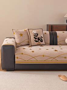 1件金色星星波西米亚风雪尼尔沙发套，防滑，宠物友好，耐用，可水洗，可重复使用，适用于1/2/3/4座沙发扶手靠背套，秋季装饰，房间装饰，返校季，学习用品 - 卡其色 - 查看 4