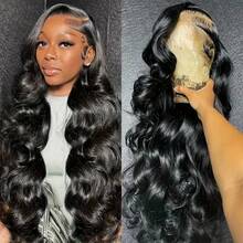 32 Inch HD Lace Front Wigs Human Blended Hair Natural Black Body Wave Wigs For Women 13x4 Frontal Lace HD Transparent Lace Wig 180% Density Colored Blended Hair Wig Pre Plucked Wig With Baby Hair - Natural & Black - View 8