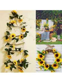 26头仿真向日葵吊挂花环 | 90.55英寸（2.3米）仿真向日葵藤蔓，人造花环，完美适用于派对装饰 - 情人节、生日、毕业典礼、春季装饰、送给妈妈的礼物、婚礼装饰、婚礼配饰、卧室、餐桌、送给闺蜜的礼物、家居装饰、卧室配饰、仿真花、仿真植物、客厅装饰、生日礼物、客厅家居装饰 - 一包 - 查看 3
