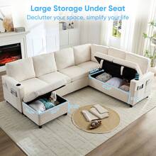 Puremind 101 Inch U Shaped Modular Sectional Sofa, Corduroy Convertible Sofa Bed With Storage For Living Room Apartment - 米色 - 查看 3