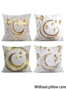 4pcs Ramadan Moon Single-Sided Print Throw Pillow Sofa Cover - Peach Skin Throw Pillow Cover 17.72*17.72inch - Yellow - View 9