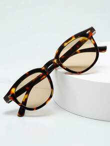 1pc Cat Eye Small Frame Fashion Glasses, High-Quality Personality Minimalist Fashion Glasses, Suitable For Party, Casual, Travel, Beach, Daily Wear - Tortoise Shell Frame Tea - View 4