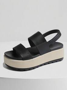 Elegant Open Toe Platform Sandals For Women Slip On Sandals Falt Black Heel Comfy Strapy Fall Dress Shoes Flip Flops Casual Slippers Vacation Walking Beach Outdoor Spring Summer New Fall Fashion Women - Blackwhite - View 8