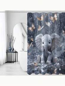 1件/4件装大象雨中主题浴帘，保暖防水，带12个挂钩，适用于房间、家庭、酒店，可机洗浴室帘 - 彩色 - 查看 19