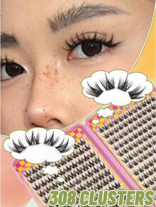 308 Pieces Cluster False Eyelashes Eyelash Book 28 Rows DIY Cluster Eyelash Extension Kit Fluffy 2 Styles Mixed Single Eyelash Cluster Segmented Spikes CC Curl Eyelash Extensions Can Make Cat Eye Lashes Look Natural Or Fluffy Volume Dramatic Eyelash Effect - C - 查看 3
