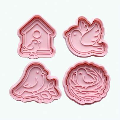 鸟和鸟巢饼干模具套装（带手柄，2/6件套）- 可爱的动物烘焙工具，适用于面团、翻糖和粘土，是家庭烘焙、DIY甜点和派对甜点装饰的理想之选