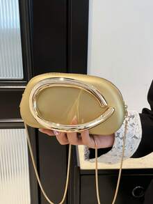 2026新款女士金属装饰独特设计单肩斜挎包 - 金色 - 查看 2