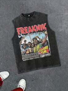 (220g Sleeveless Pure Cotton Washed Vest)The Last Supper, Freaknik Atlanta Theme Printed Spring And Summer Heavy-Duty Pure Cotton Washed Vest, Suitable For Daily Street Style Wear - 黑色 - 查看 1