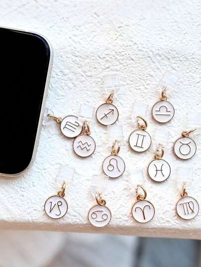 1pc Zodiac Sign Phone Dust Plug - Fashionable Beige & Gold Horoscope Charm, Perfect Birthday/Gift For Type-C Ports