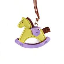 Cute Leather Horse Pendant Car Interior Decor Hanging Ornament, Adorable Rearview Mirror Decoration - Blue - View 7
