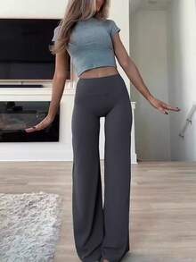Women's Commuting Sports Elegant Modern Workplace Solid Color Slim Fit Flare Pants Spring - Dark Grey - View 6