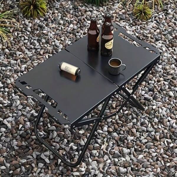 1 pieza Mesa plegable portátil para camping, mesa de picnic de hierro ligera, diseño compacto, adecuada para camping al aire libre, playa, barbacoa, fiesta en la puerta trasera, senderismo (plegable)