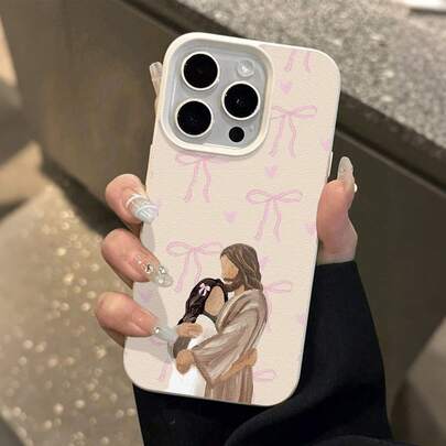 1pc Bow Heart Hug UV Printed Pattern Leather Texture Phone Case, Soft TPU Protective Cover Compatible With IPhone, Fashionable Phone Case, Suitable As A Gift For Valentine's Day, Birthday, Christmas, Halloween, Boyfriend, Family And Friends