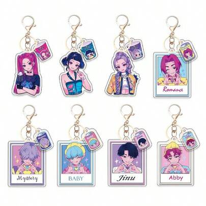 K-POP "Witch Hunter" Anime Acrylic Keychain Set Includes 1 Mini Tag, Cute Cartoon Character Plush Backpack Charm, K-Pop Style Fan Merchandise, And 1 Collectible Heart-Shaped Hand Gesture Accessory. It Is The Perfect Surprise Gift For Birthdays, Valentine's Day, Easter, Christmas, And Graduation Seasons.