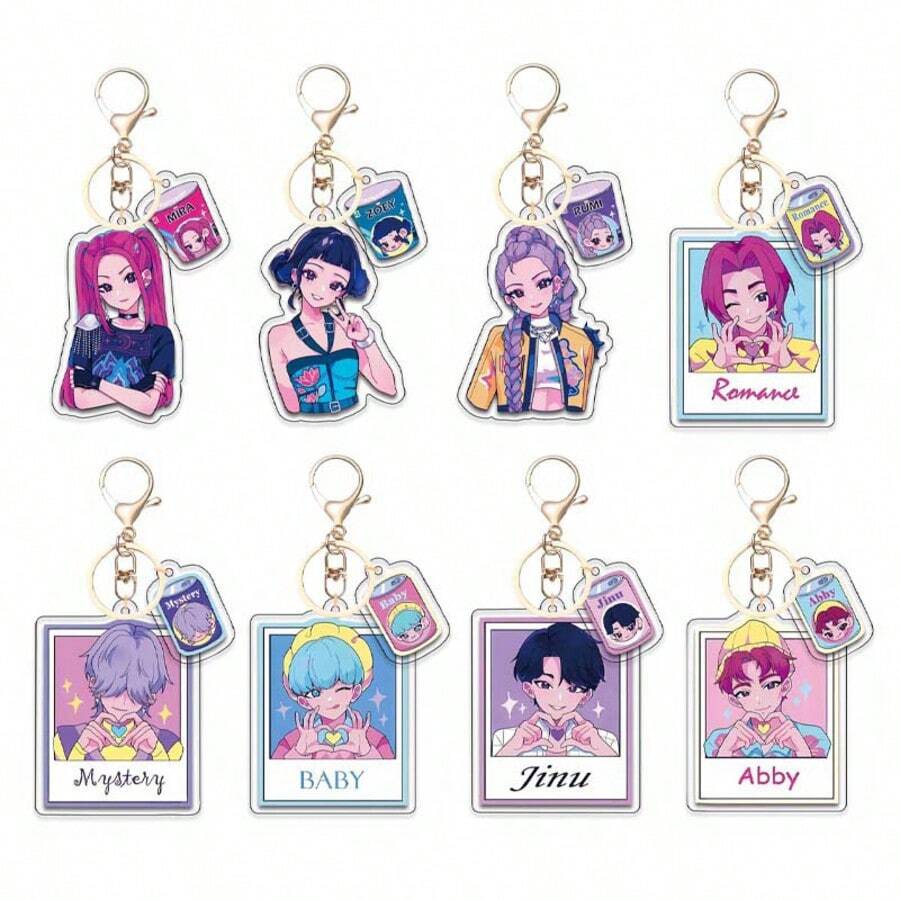K-POP "Witch Hunter" Anime Acrylic Keychain Set Includes 1 Mini Tag, Cute Cartoon Character Plush Backpack Charm, K-Pop Style Fan Merchandise, And 1 Collectible Heart-Shaped Hand Gesture Accessory. It Is The Perfect Surprise Gift For Birthdays, Valentine's Day, Easter, Christmas, And Graduation Seasons. - Multicolor - View 1
