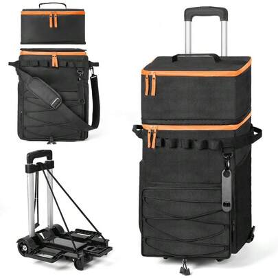 Cooler Box On Wheels, Leakproof Insulated Soft Rolling Cooler Bag With Stable All Terrain Cart And Handle Collapsible For Camping Beach Fishing Picnic With 6 Ice Cold Pack