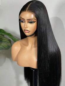 32英寸直发13x4高清透明蕾丝前假发，采用200%密度巴西原生发混纺而成，预先拔毛，无需胶水 | 隐形头皮效果，自然发际线，时尚百搭，适合日常和派对造型 - 自然色&黑色系 - 查看 36