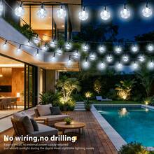 20/50/100颗LED灯珠太阳能水晶球串灯，升级版锂电池，8种照明模式，持久耐用，IP44防水，是斋月、情人节、花园、婚礼和派对装饰的理想之选。 - 黑與白 - 查看 10