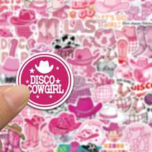 50pcs Pink Disco-Style Cowgirl Element Fashion Stickers, Decorate Suitcases, Water Cups, Helmets, Waterproof Stickers - Multicolor - View 6