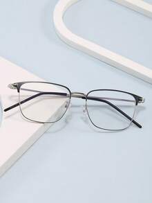 1副男士超轻金属眉框时尚无度数眼镜，复古装饰眼镜框，日常通勤、阅读、搭配、购物和送礼的最佳选择 - 無色 - 查看 5