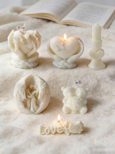 Valentine's Day Limited Edition 3D Shaped Candle - Heart Angel Bear, Smokeless Long Candle / Couple Gift / Bedroom Decor, Home Entryway Bedroom Office Desk Ornament, Proposal Wedding Anniversary Birthday Creative Gift, Handmade Soy Wax Scented Candle, Burn Time 4-10 Hours, Smokeless Burning
