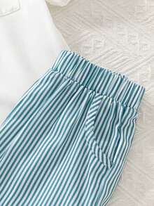 Boys' Summer Short Sleeve Collared Shirt Set, Polyester, Casual Daily Wear, Comfortable & Fashionable For School & Various Occasions - Multicolor - View 7