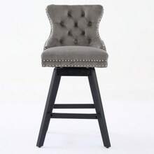 Swivel Velvet Bar Stool With Velvet Trim And Wooden Table Legs, Chrome Studded Head Trim, Casual Style Bar Chair, Bar Stool, Double Set (Grey) De1860gy, Etc. - Grey - View 8