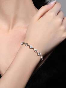 1 chiếc vòng tay hình trái tim rỗng bằng bạc Sterling S925, cảm giác sang trọng, đính đá Zirconia, thích hợp để đeo dự tiệc, thiết kế độc đáo, vòng tay hình trái tim, quà tặng ngày lễ - yêu - Xem 3