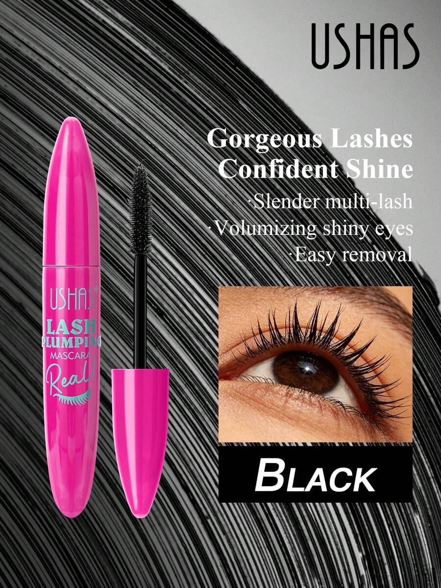 USHAS Black Mascara, Long-Lasting Waterproof, Lasting Makeup Effect, 360-Degree Spiral Brush, Volumizing & Lengthening Curled Lashes, Creates Natural Volumized Eye Makeup, Suitable For All Skin Types