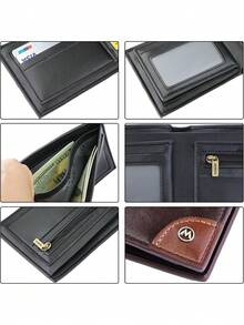 carteras antirrobo Carteras para hombre1 espacio para monedas con cremallera, 8 tarjeteros 2 espacios para billetes, Slim RFID Piel Identificación Ventana Con Caja de Regalo (Marrón),40362408 - Multicolor - Ver 6