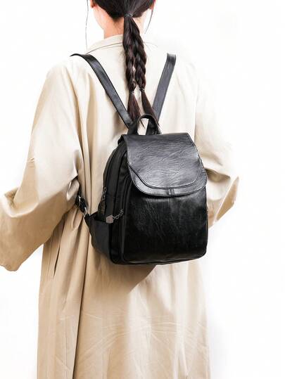 Classic Solid Color Flap Backpack, Casual Daily Use