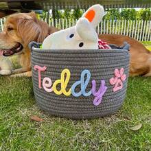 Personalized Braided Rope Pet Toy Storage Basket, Custom Pet Name Gift Basket, Travel Storage Bag, Tote Bag For Pet Lovers, Home Decor Pet Supplies - Multicolor - View 25