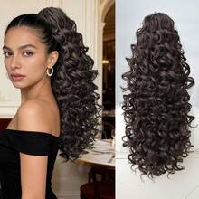 Claw Shaped Ponytail Extension Hair Accessory Black Brown Burgundy Gradient Brown Gradient Burgundy 20 Inch Long Wave Heat-Resistant Fiber Synthetic Ponytail Wig, Suitable For Women's Christmas, Halloween Music Festival Parties And Daily Use - Two-Tone - View 17