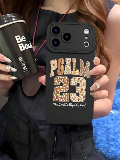 PSALM 23 'The Lord Is My Shepherd' Patchwork Pattern Phone Case: Fashionable, Popular, Personalized, Classic Black Pattern Design Theme Luxury Shockproof Aesthetic Cute Phone Case, Lens Protrusion Protection, Compatible With IPhone 17/17Pro/17Pro Max, 16, 15,14, 13, 12, 11 Plus/Pro Max And Series, And Compatible With Galaxy S/A Series, Gift For Easter Day, Decoration/Gift For Birthday, Girlfriend, Boyfriend, Friend Or Yourself