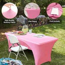 1 Piece Of 4/6/8 Inch Polyester Tablecloth, Rectangular, Fully Elastic Elastic Band, Soft Texture, Can Be Tightly Attached To The Desktop, Wrinkle Resistant And Washable, Elastic Open Back Table Skirt For Wedding, Banquet And Trade Show Decoration, - Multicolor - View 5