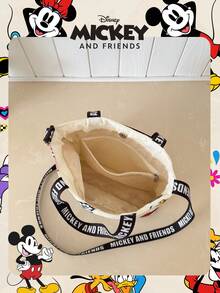 1pc Disney Officially Licensed Mickey Mouse Printed Cartoon Candy Bag, Children's Handbag, Girl's Cute Cartoon Tote Bag, Casual Canvas Shoulder Bag, Convenient For Daily Use And Shopping - Suitable For Children/Boys/Girls, Perfect For Daily/Shopping - White - View 5