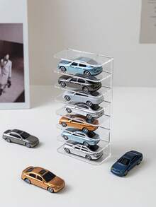 1个塑料玩具车模型展示架 - 透明展示盒收纳架，适用于收藏品、火柴盒小汽车等。可容纳7辆迷你玩具车。家居装饰