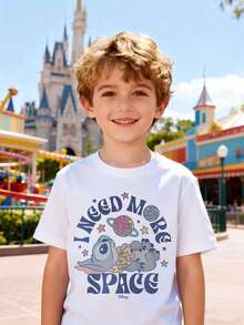 Disney Boys' T-Shirt, Creative Stitch Alphabet Print, Summer Cotton Crew Neck Short Sleeve For Boys, Perfect For Everyday Wear, Vacations, Outdoor Activities, And As A Gift For Kids. - White - View 1