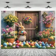 1pc Easter Banner, Featuring Egg, Flower And Rabbit Pattern, Suitable For Doorway, Made Of Polyester Fabric, Applicable For Birthday, Party, Holiday Celebration, Home Wall Decor, Easter Supplies And Photo Backdrop - Multicolor - View 5