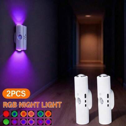 2/4/6/8 Stücke Set wiederaufladbare LED Nachtbeleuchtung mit Bewegungssensor, RGB Farbverlauf Atmosphärenlampe, dimmbare Innenraum Wandleuchte für Eingangsbereich und Schlafzimmer, intelligente LED Lampe USB wiederaufladbar