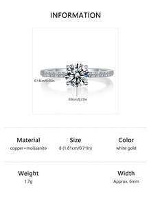 1 pieza Anillo eterno de moissanita elegante y lujoso con destellos, anillo de promesa nupcial, adecuado para uso diario, fiesta, accesorios casuales, accesorio de joyería de alta calidad, regalo para vacaciones - redondo - Ver 8