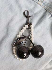1pc Unique Crystal Resin Cherry Shaped Alloy Customizable C-Shaped Keychain, Suitable For Women's Wallets And Bags, Ideal Gift For Valentine's Day For Family, Friends And Couples, Creative Cherry Pendant Bag Charm Pearl Chain Car Key Chain, Best Gift Choice For Friends - Multicolor - View 6