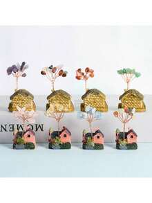 Natural Tree Crushed Stone Ornament Tree Home Office Decoration White Cottage Shape - Brick and Tile Villa - Amethyst - View 2
