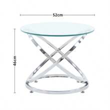 1PC Minimalist Round Glass Top Table, Silver Metal Legs For Living Room/Balcony/Cafe/Office, Multi-Functional Tea Table/End Table/Dining Table, 52x52x46cm Compact Design - Silver - View 7