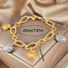 1件装时尚奢华女士镂空心形嘻哈朋克手链，新娘婚礼生日派对情人节开斋节珠宝礼物 - 金黃色 - 查看 5