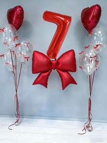 12pcs Birthday Decoration Set, Large Red Bow Foil Balloons, 40-Inch Red 0-9 Birthday Number Balloons, 18-Inch Red Heart Balloons, Clear Latex Balloons (With Balloon Ribbons), Suitable For Birthday Party, Anniversary Decoration - Multicolor - View 7