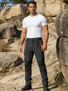 AHTELB Men's Spring/Autumn Casual Straight-Leg Cargo Pants, Outdoor Hiking Waterproof Windproof Tactical Trousers