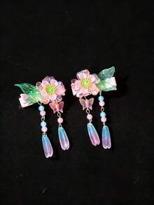 2个优雅花朵流苏发夹，可爱甜美风格，适合公主风、休闲风、演出风、约会风、户外活动等场合，是送给女性的绝佳情人节礼物，头部饰品，女士发饰，发夹，发卡 - 彩色 - 查看 7