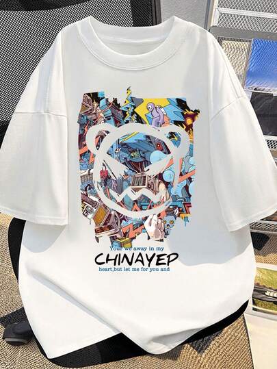 Camiseta de manga corta para hombre, estilo graffiti urbano moderno, apta tanto para hombres como para mujeres. 100% algodón