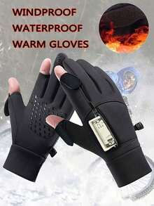 1 Pair Winter Windproof Waterproof Touchscreen Warm Gloves, Suitable For Outdoor Cycling, Fishing, Running, Skiing, Driving, Men's Anti-Slip Cold-Proof Touchscreen Gloves, Ideal Gift Choice - Multicolor - View 1